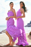 Tahiti Halter Mermaid Chiffon Bridesmaid Dress with Ruffles