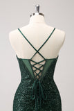 Dark Green Bodycon Spaghetti Straps Corset Short Prom Dress with Sequins