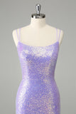 Sparkly Lilac Bodycon Sequins Short Prom Dress with Tassels