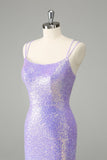 Sparkly Lilac Bodycon Sequins Short Prom Dress with Tassels