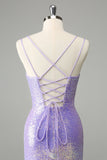 Sparkly Lilac Bodycon Sequins Short Prom Dress with Tassels