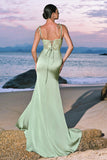 Green Corset Mermaid Bridesmaid Dress with Slit