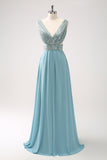 Grey Green Sequined Hollow Out A-Line Bridesmaid Dress