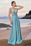 Grey Green Sequined Hollow Out A-Line Bridesmaid Dress