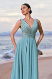 Grey Green Sequined Hollow Out A-Line Bridesmaid Dress