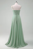 Green One Shoulder Chiffon A-Line Bridesmaid Dress with Sequins