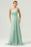 Green One Shoulder Chiffon A-Line Bridesmaid Dress with Sequins