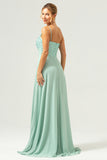 Green One Shoulder Chiffon A-Line Bridesmaid Dress with Sequins