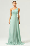 Green One Shoulder Chiffon A-Line Bridesmaid Dress with Sequins