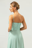 Green One Shoulder Chiffon A-Line Bridesmaid Dress with Sequins