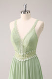 Green Bohemian V-Neck Tiered Chiffon Bridesmaid Dress