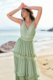 Green Bohemian A-Line Tiered Chiffon Bridesmaid Dress