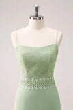 Green Bohemian Mermaid Tiered Chiffon Bridesmaid Dress