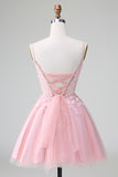 Princess Blush Applique Tulle A Line Short Prom Dress