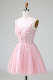 Princess Blush Applique Tulle A Line Short Prom Dress