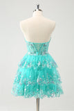 Cute Glitter Green A Line Strapless Sequined Tiered Corset Prom Dress