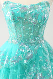 Cute Glitter Green A Line Strapless Sequined Tiered Corset Prom Dress