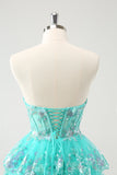 Cute Glitter Green A Line Strapless Sequined Tiered Corset Prom Dress