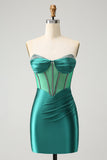 Glitter Dark Green Sweetheart Corset Tight Prom Dress with Beading