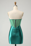 Unique Sparkly Dark Green Strapless Corset Tight Prom Dress with Beading