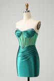 Glitter Dark Green Sweetheart Corset Tight Prom Dress with Beading