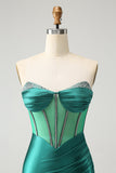 Glitter Dark Green Sweetheart Corset Tight Prom Dress with Beading