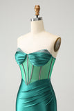 Glitter Dark Green Sweetheart Corset Tight Prom Dress with Beading