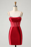 Glitter Fuchsia Spaghetti Straps Tight Corset Prom Dress with Beading