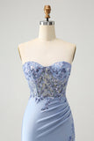 Glitter Lilac Sweetheart Sequined Appliques Strapless Tight Prom Dress