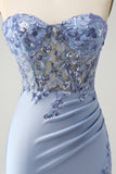 Glitter Lilac Sweetheart Sequined Appliques Strapless Tight Prom Dress