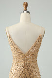 Golden Deep V Neck Sequins Tight Short Prom Dress