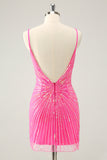 Spaghetti Straps Fuchsia Bodycon Prom Dress with Sequins