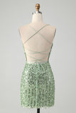 Sparkly Green Sequins Bodycon Lace Up Mini Prom Dress