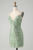 Sparkly Green Sequins Bodycon Lace Up Mini Prom Dress