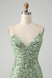 Sparkly Green Sequins Bodycon Lace Up Mini Prom Dress