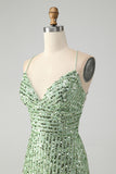 Sparkly Green Sequins Bodycon Lace Up Mini Prom Dress