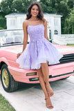 Cute Glitter Lilac A Line Sequins Short Lace Up Back Prom Dress with Appliques