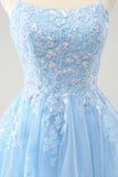 Cute Glitter Blue A Line Sequins Short Prom Dress with Appliques