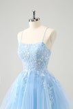 Cute Glitter Blue A Line Sequins Short Prom Dress with Appliques