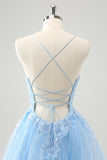 Cute Glitter Blue A Line Sequins Short Prom Dress with Appliques