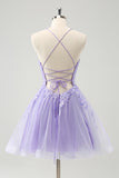 Cute Glitter Lilac A Line Sequins Short Lace Up Back Prom Dress with Appliques