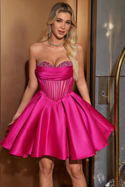 Cute A Line Sweetheart Corset Fuchsia Prom Dress with Beading