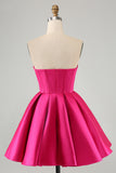 Fuchsia Sweetheart A Line Short Satin Prom Dress