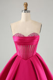 Fuchsia Sweetheart A Line Short Satin Prom Dress