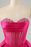 Fuchsia Sweetheart A Line Short Satin Prom Dress