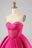 Fuchsia Sweetheart A Line Short Satin Prom Dress