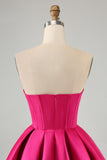 Fuchsia Sweetheart A Line Short Satin Prom Dress