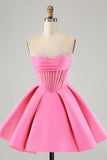 Cute A Line Sweetheart Corset Fuchsia Prom Dress with Beading