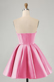 Fuchsia Sweetheart A Line Short Satin Prom Dress