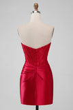 Sexy Red Strapless Bodycon Satin Short Prom Dress